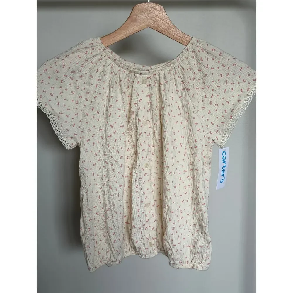 NEW! Carter’s 14 Kid Short-Sleeve Cherry-Print Fashion Top - Ivory